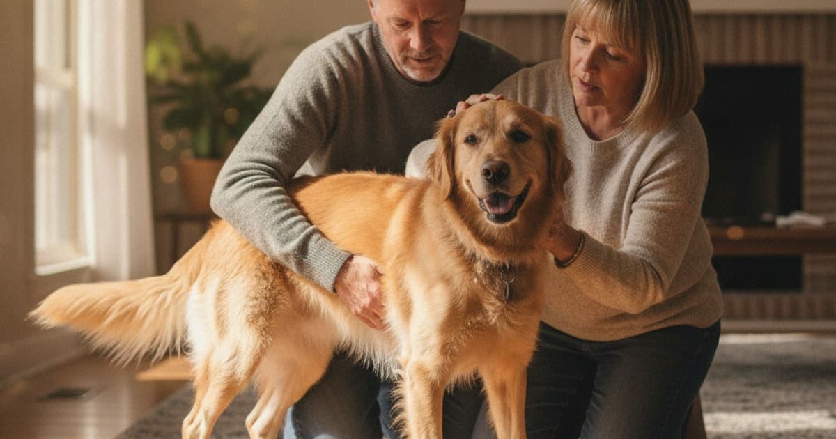 A dog being cared for at home, illustrating dog back legs giving out: when to see a vet