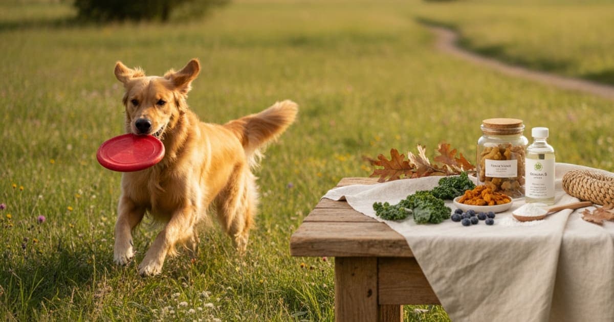 A dog being cared for at home, illustrating dog bone health supplements: what to look for