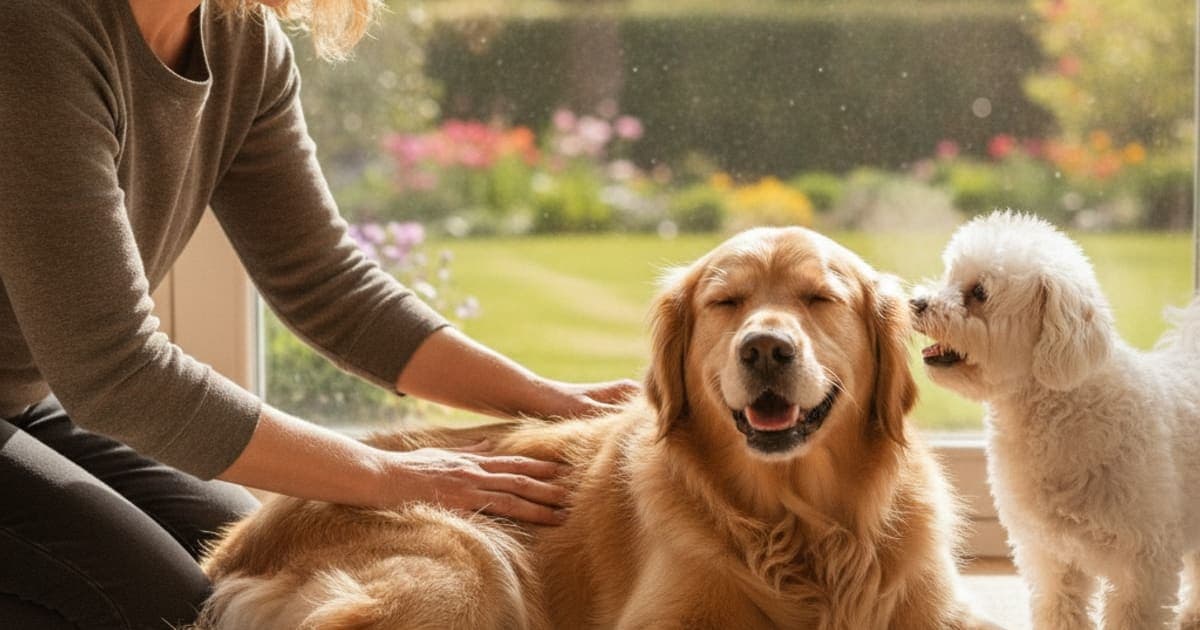 A dog being cared for at home, illustrating dog bunny hopping: home remedies that actually help
