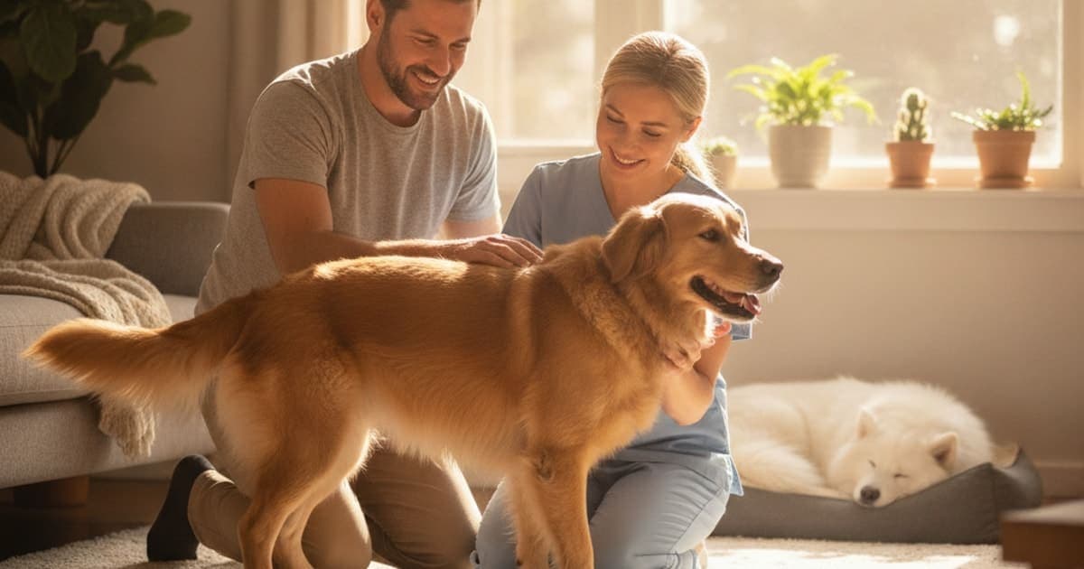 A dog being cared for at home, illustrating dog bunny hopping: when to see a vet
