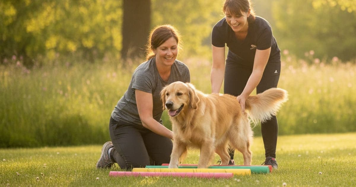 A dog being cared for at home, illustrating dog cauda equina syndrome recovery time: what to expect