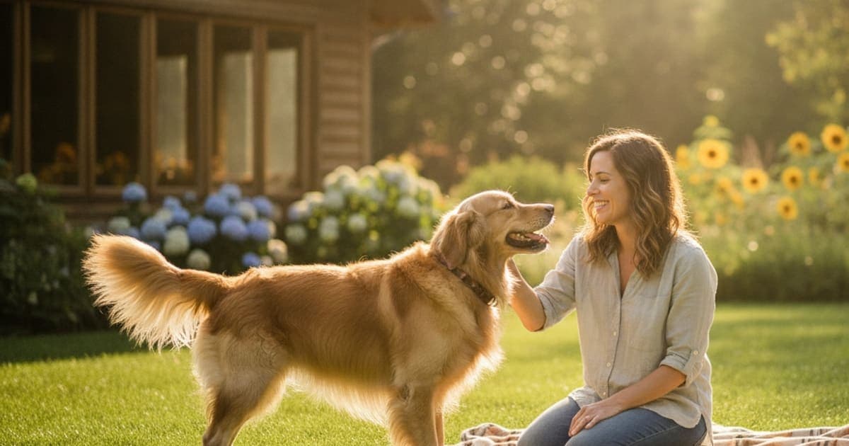 A dog being cared for at home, illustrating dog chronic diarrhea recovery time: what to expect