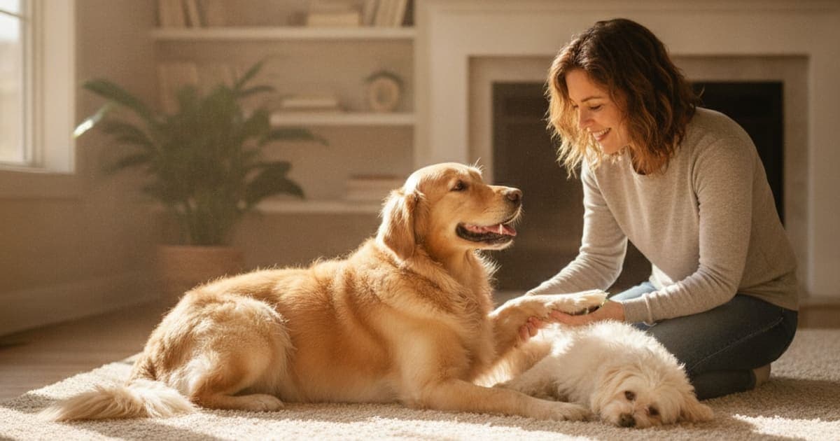A dog being cared for at home, illustrating dog clicking or popping joint: what it usually means