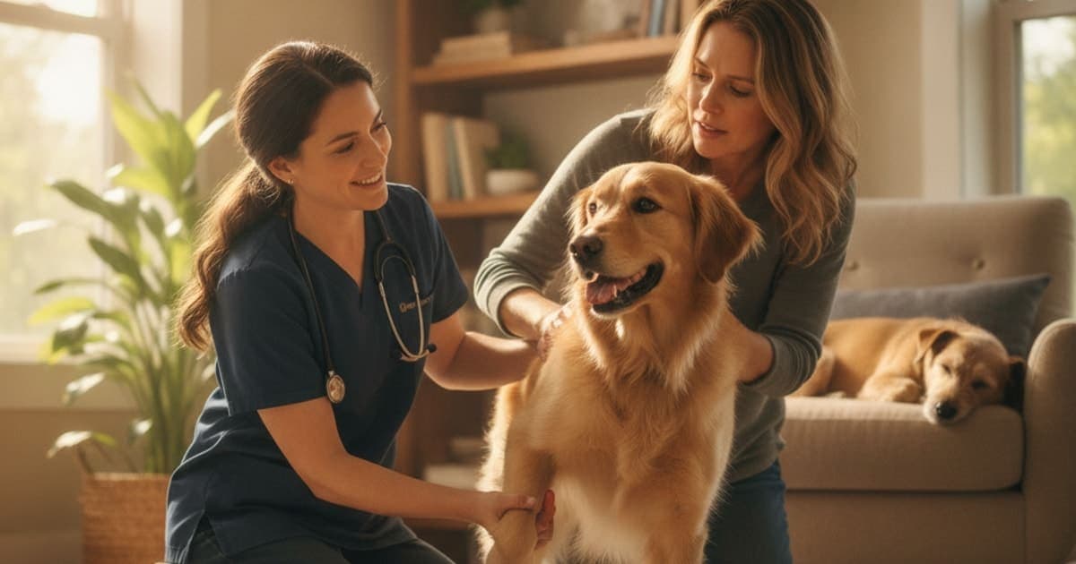 A dog being cared for at home, illustrating dog clicking or popping joint: when to see a vet