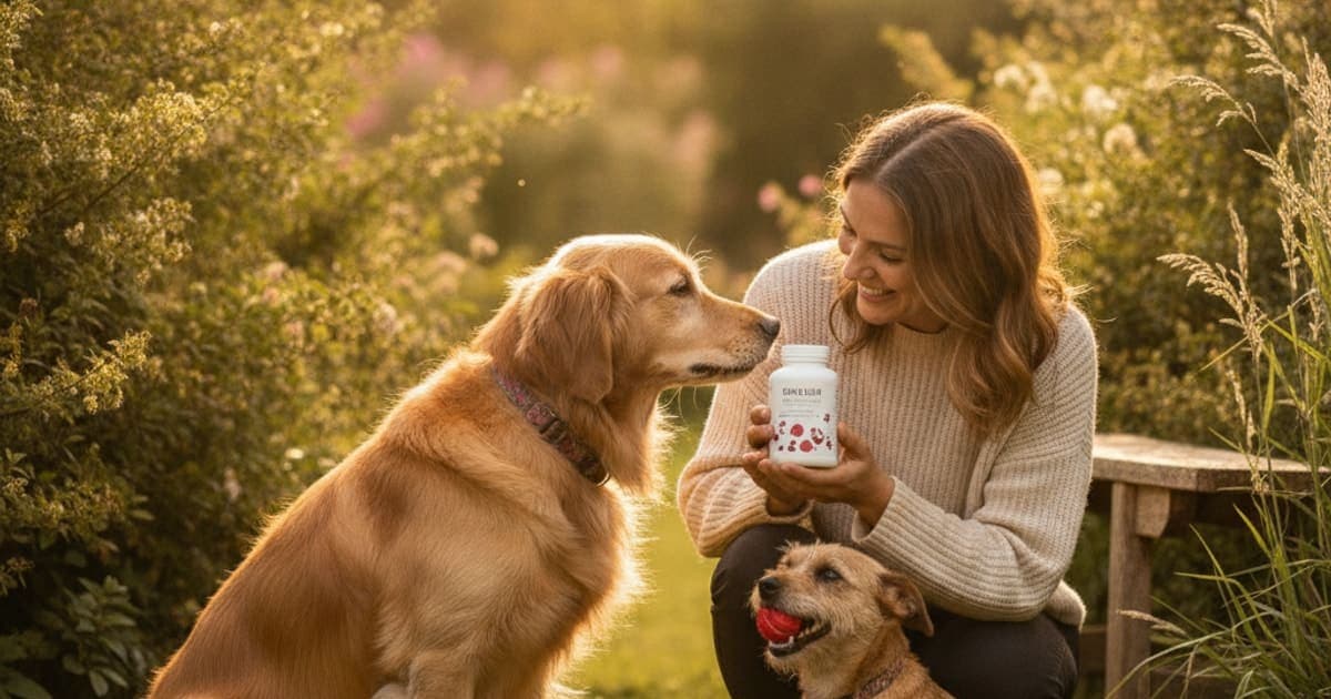 A dog being cared for at home, illustrating dog cranberry supplements