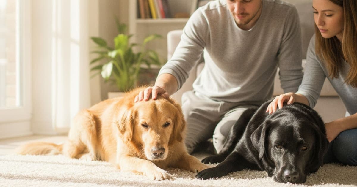 A dog being cared for at home, illustrating dog crying out in pain: what it usually means