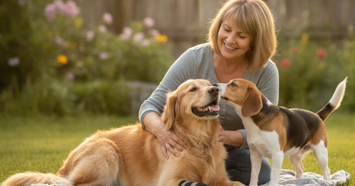 A dog being cared for at home, illustrating dog elbow arthritis recovery time: what to expect