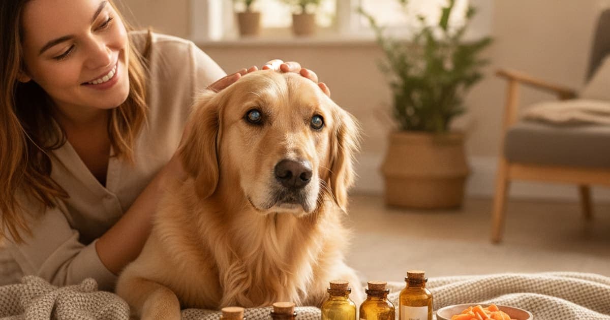 A dog being cared for at home, illustrating dog eye health supplements: what the research supports
