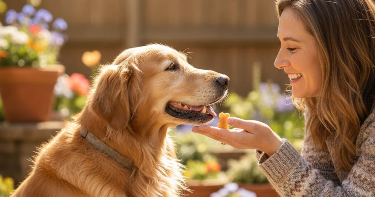 A dog being cared for at home, illustrating dog feed supplements