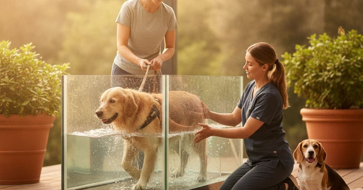 A dog being cared for at home, illustrating dog fibrocartilaginous embolism recovery time: timeline