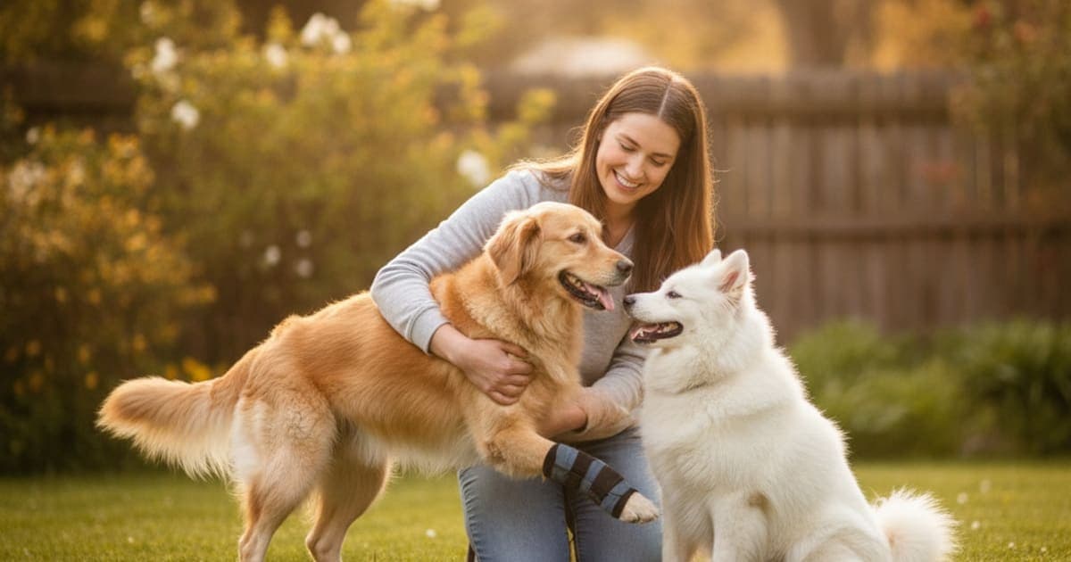 A dog being cared for at home, illustrating dog growth plate injury recovery time: what to expect