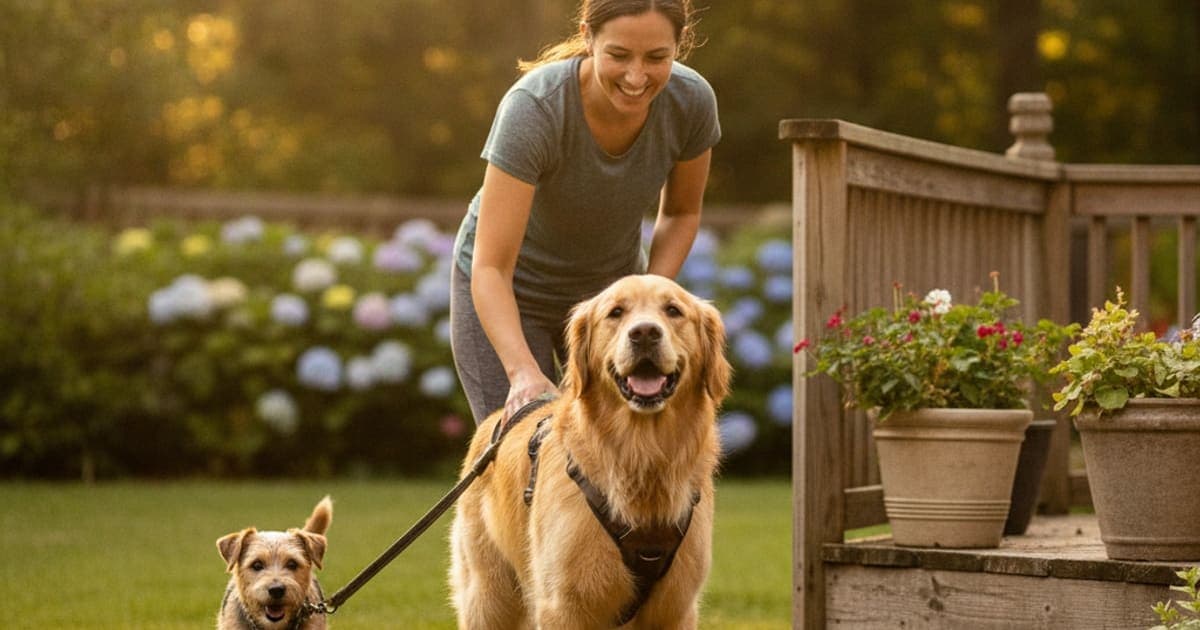 A dog being cared for at home, illustrating dog hip dysplasia recovery time: realistic expectations