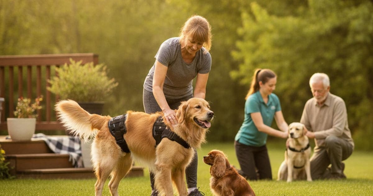 A dog being cared for at home, illustrating dog hip dysplasia treatment