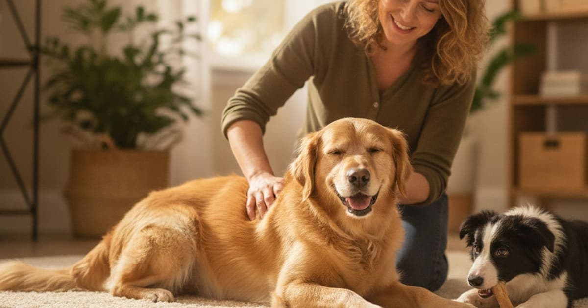 A dog being cared for at home, illustrating dog hunched back: home remedies that actually help