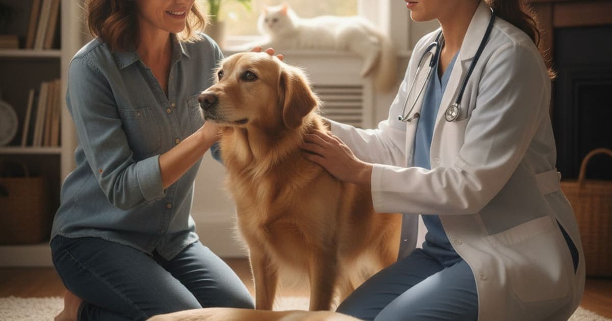A dog being cared for at home, illustrating dog hunched back: when to see a vet (red flags)