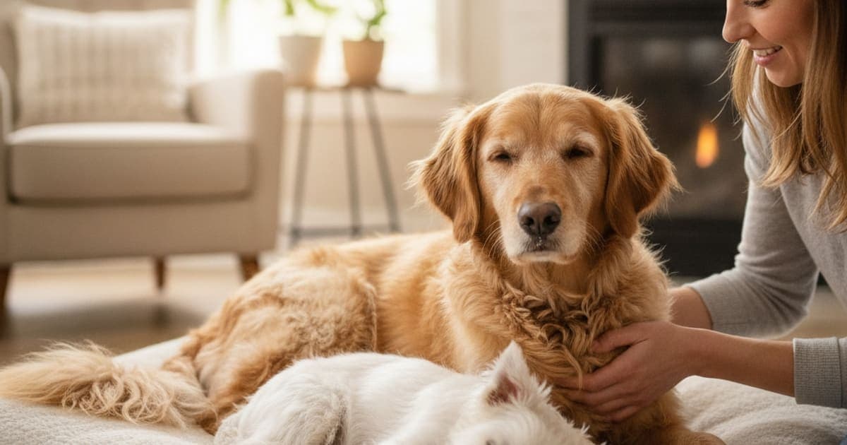 A dog being cared for at home, illustrating a dog's hygroma resolve without surgery