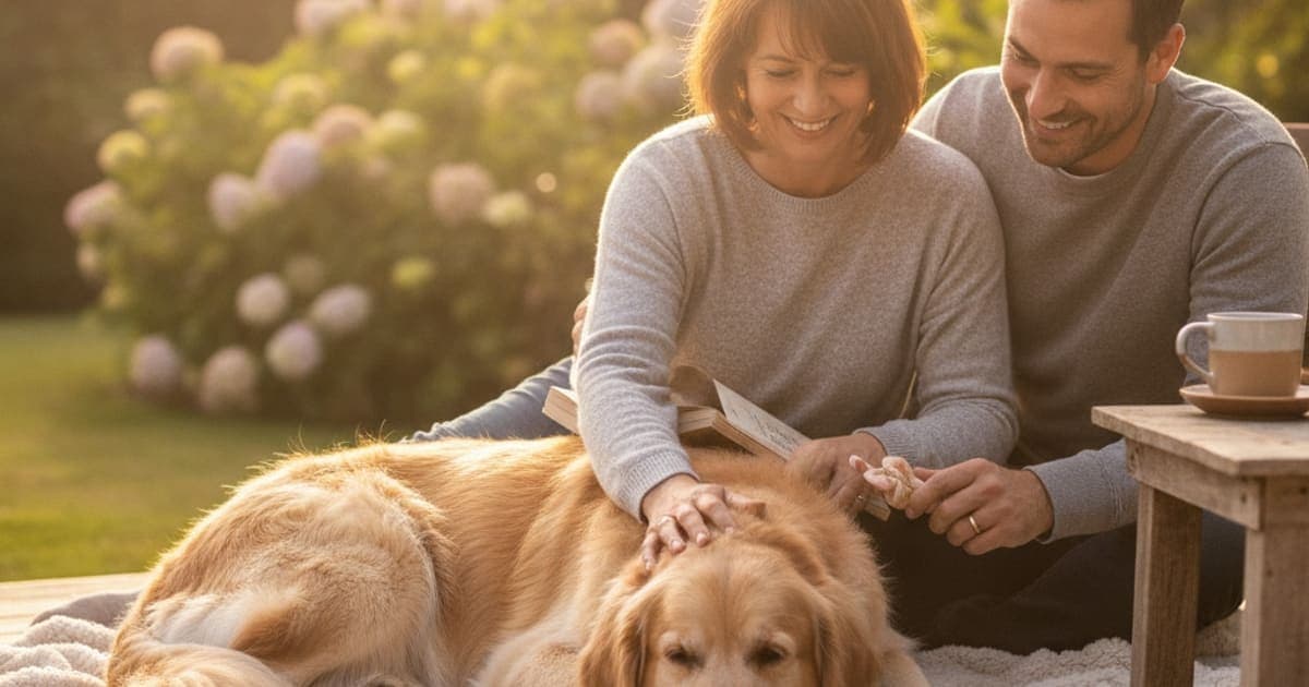 A dog being cared for at home, illustrating dog iliopsoas strain recovery time: what to expect
