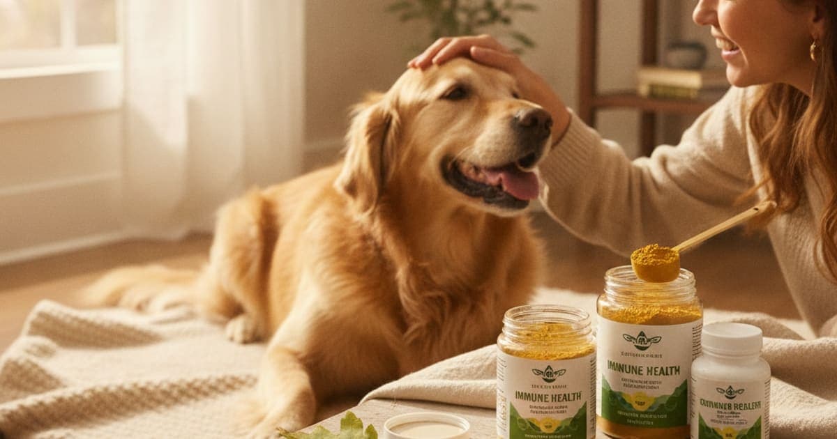 A dog being cared for at home, illustrating dog immune health supplements