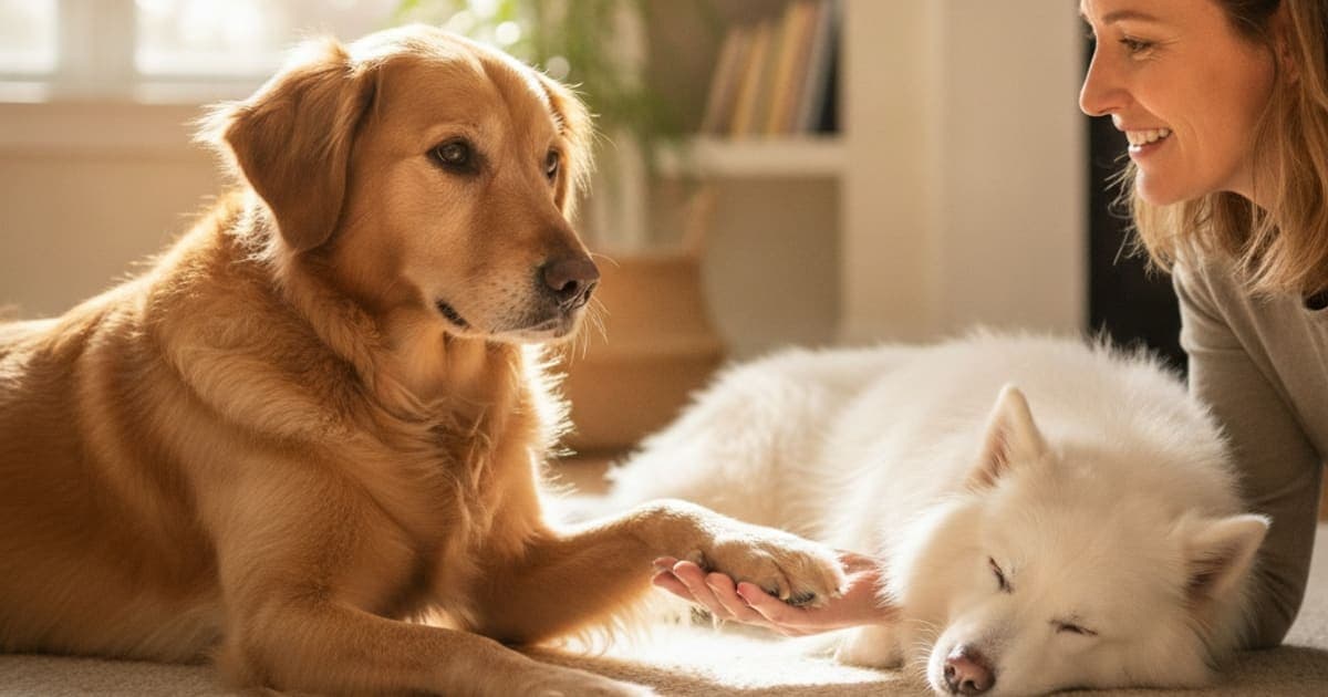 A dog being cared for at home, illustrating dog intermittent limping: what it usually means