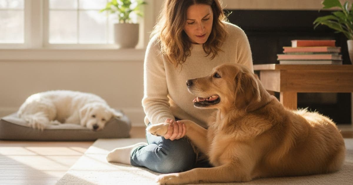 A dog being cared for at home, illustrating dog intermittent limping: when to see a vet
