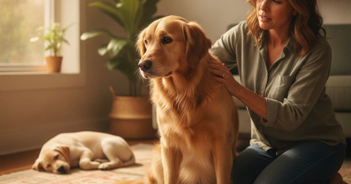 A dog being cared for at home, illustrating dog irritable when handled: when to see a vet