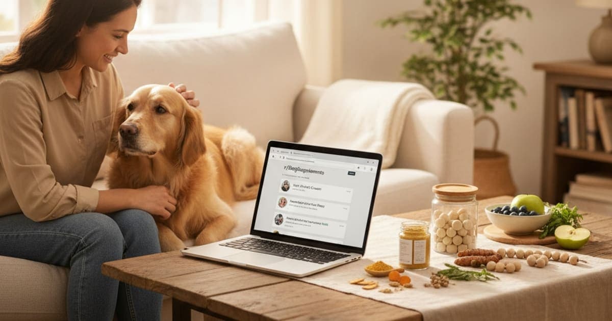A dog being cared for at home, illustrating dog is human joint supplement reviews: reddit, decoded