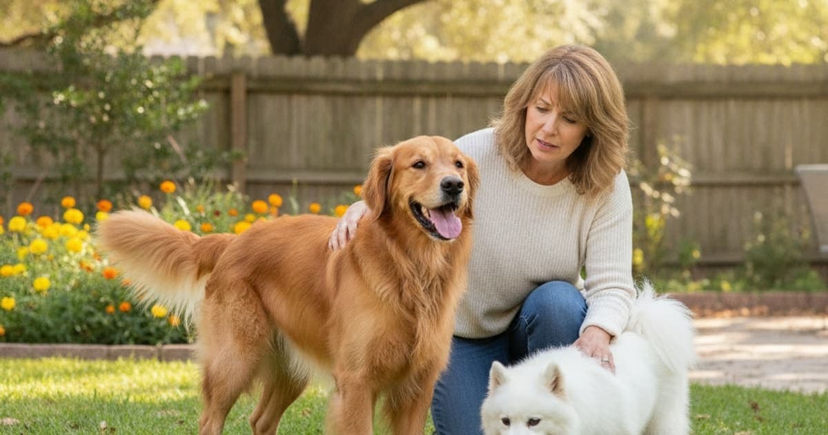 A dog being cared for at home, illustrating dog limping on back leg, no pain
