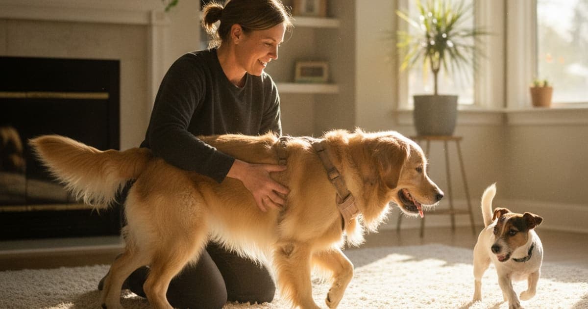A dog being cared for at home, illustrating dog ivdd recovery time: realistic expectations