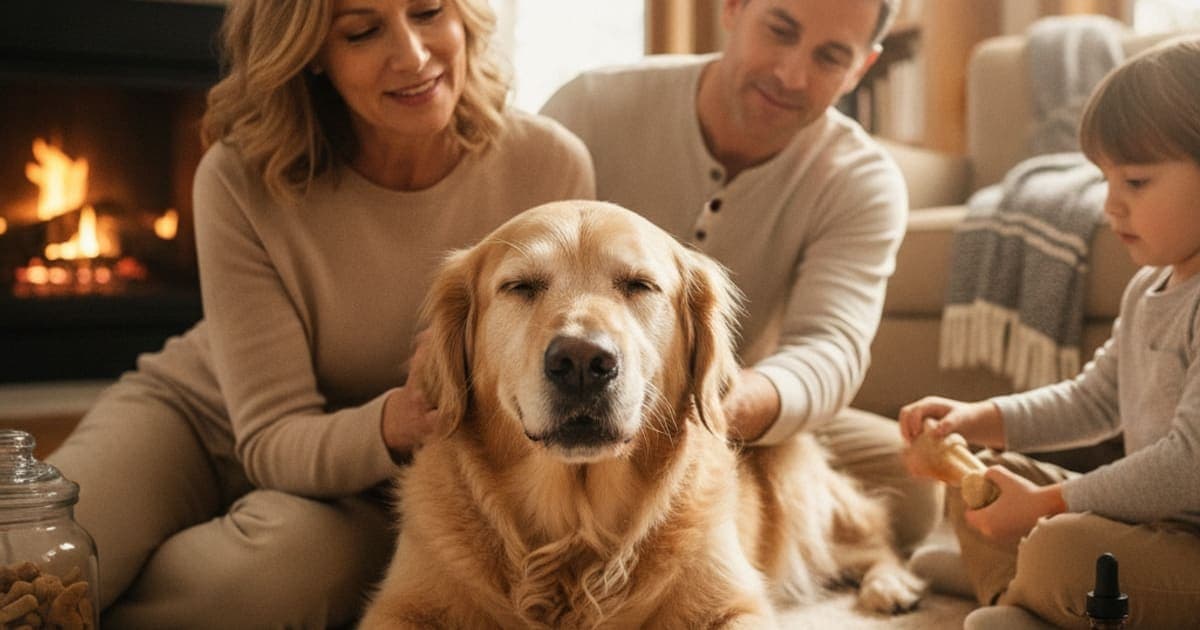 A dog being cared for at home, illustrating dog joint pain medicine