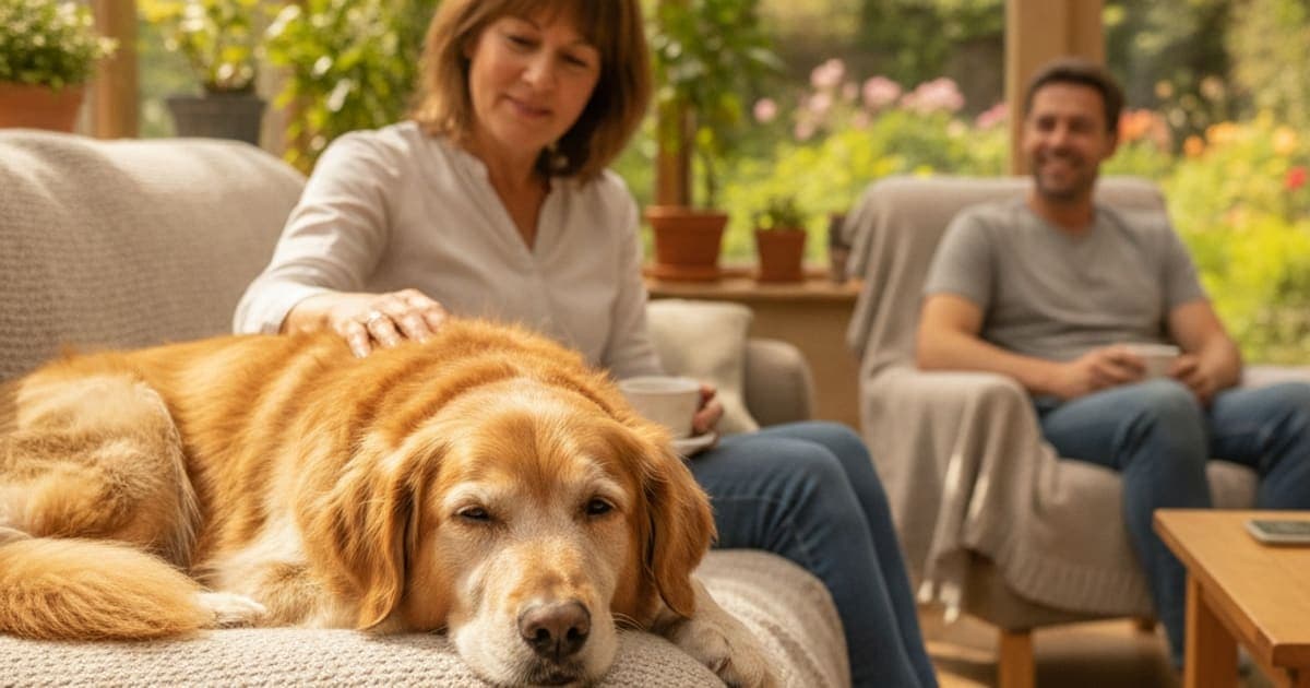 A dog being cared for at home, illustrating dog joint pain relief