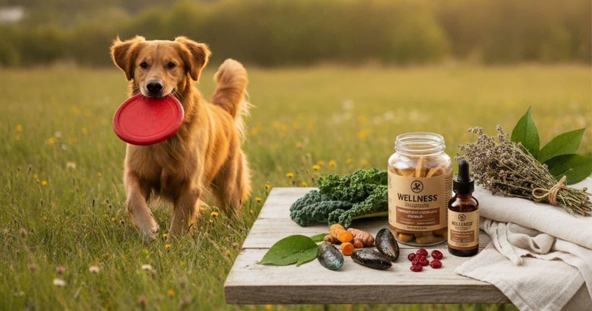 A dog being cared for at home, illustrating antinol dog joint supplement