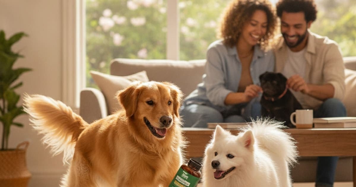 A dog being cared for at home, illustrating dog joint supplement store near me: costco vs online