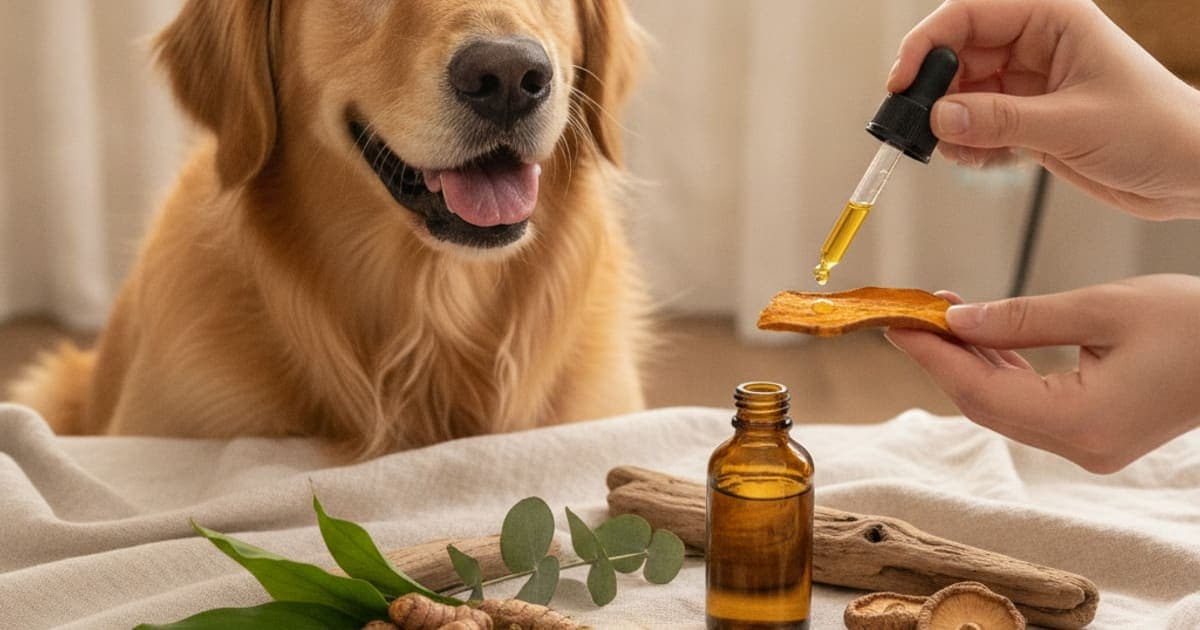 A dog being cared for at home, illustrating what is the best liquid joint supplement for dogs