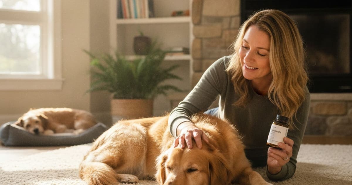 A dog being cared for at home, illustrating dog kidney supplements