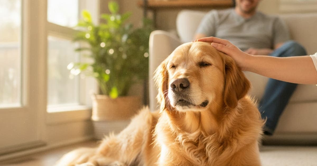 A dog being cared for at home, illustrating dog lick granuloma recovery time: what to expect
