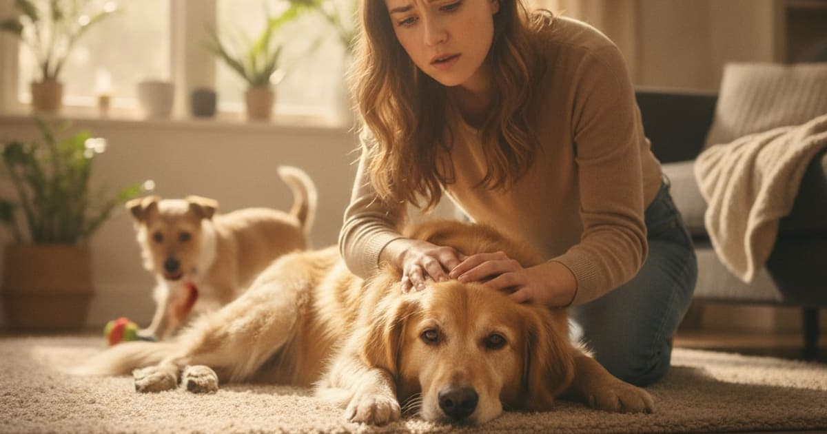 A dog being cared for at home, illustrating dog licking a joint: when to see a vet