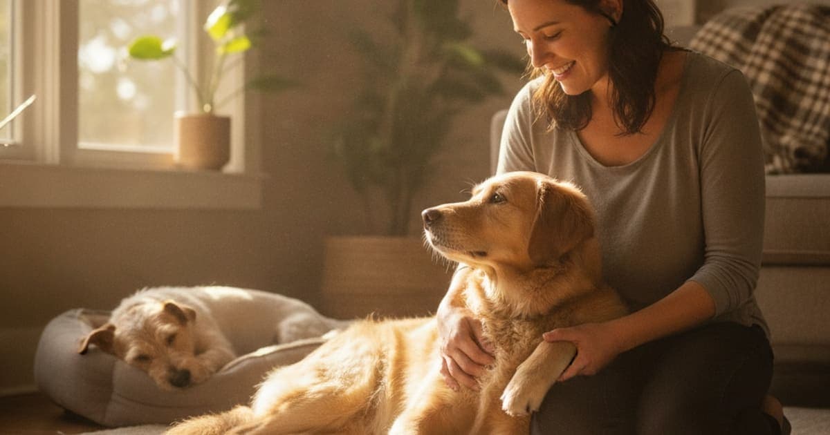 A dog being cared for at home, illustrating dog limping after exercise: home remedies that help