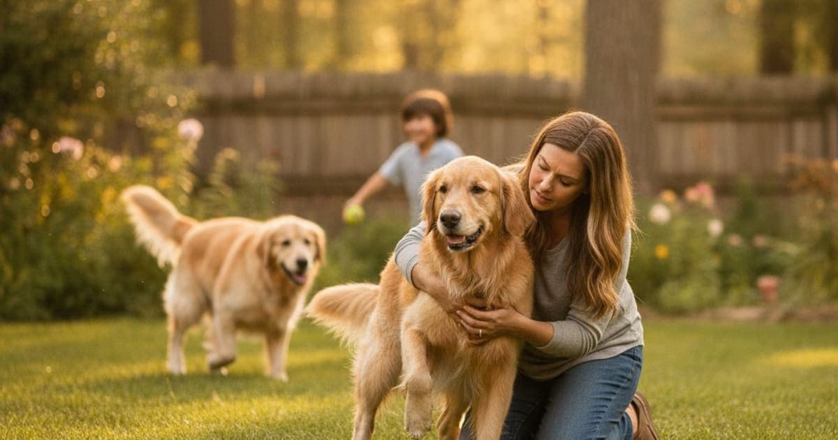 A dog being cared for at home, illustrating dog limping on back leg