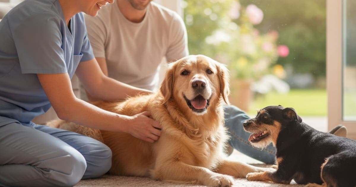 A dog being cared for at home, illustrating why is my dog limping back right leg? (how to tell)