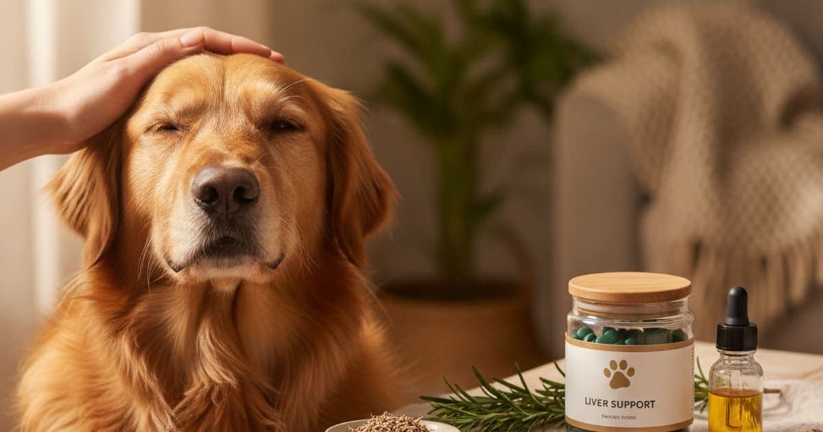 A dog being cared for at home, illustrating what is the best liver support supplement for dogs
