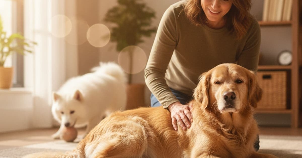 A dog being cared for at home, illustrating dog loss of muscle in back legs: home remedies that help