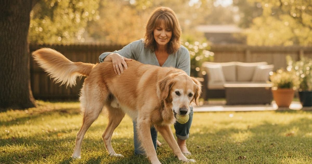 A dog being cared for at home, illustrating dog loss of muscle in back legs: what it usually means
