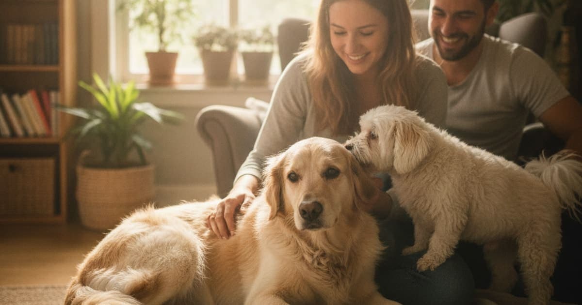 A dog being cared for at home, illustrating dog lumbosacral stenosis recovery time: what to expect