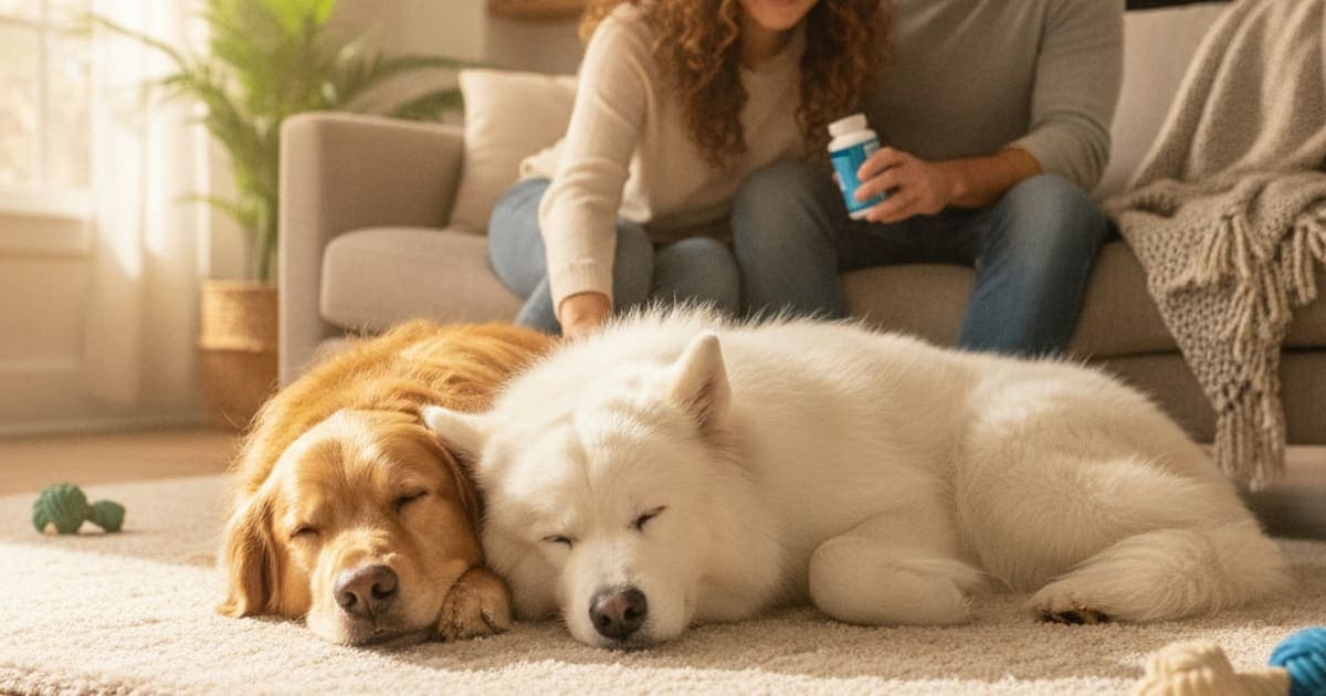 A dog being cared for at home, illustrating dog melatonin supplements: what they actually support