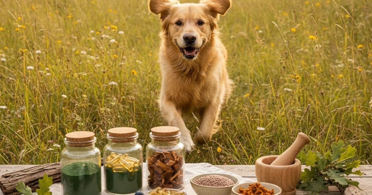 A dog being cared for at home, illustrating dog natural supplements