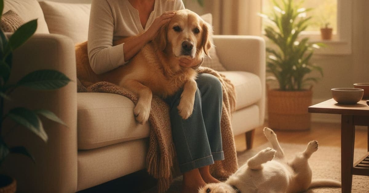 A dog being cared for at home, illustrating dog not improving on pain meds: home remedies that help