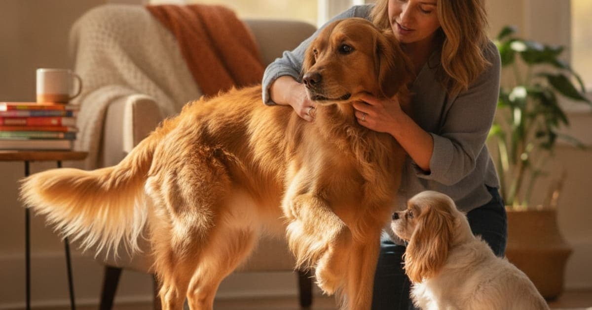 A dog being cared for at home, illustrating dog not putting weight on a leg: what it usually means