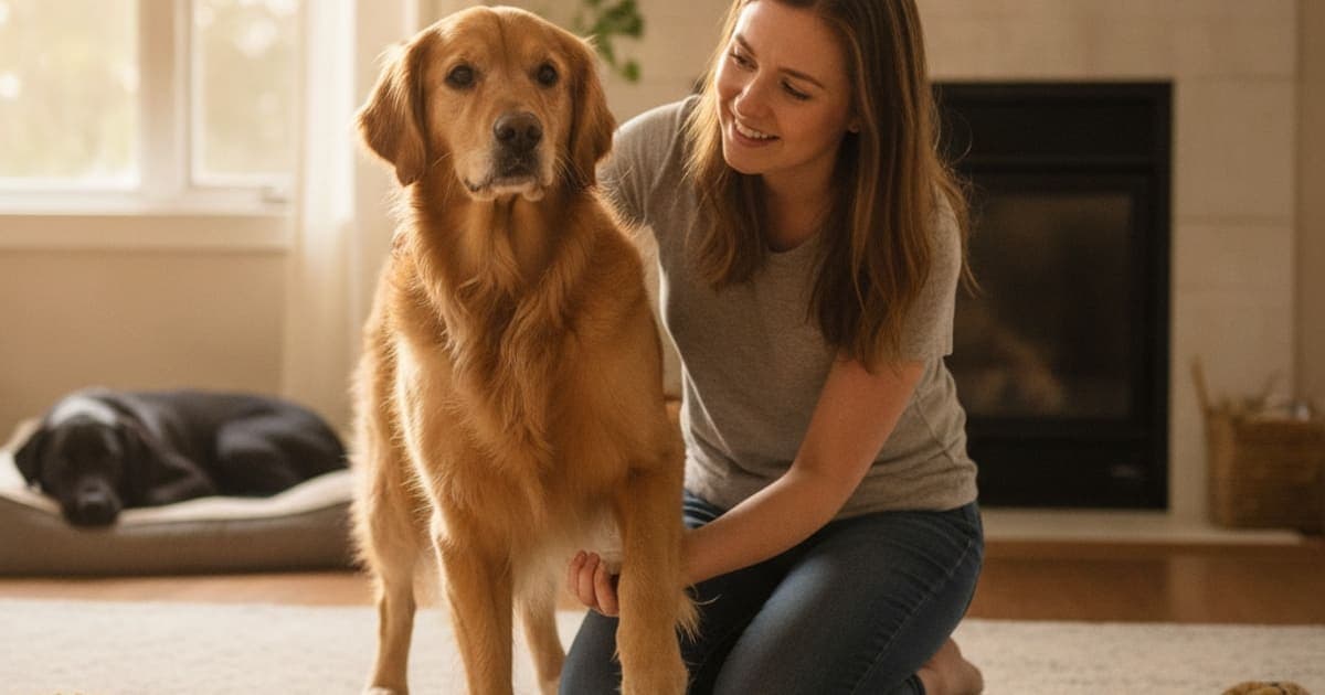 A dog being cared for at home, illustrating dog not putting weight on a leg: when to see a vet
