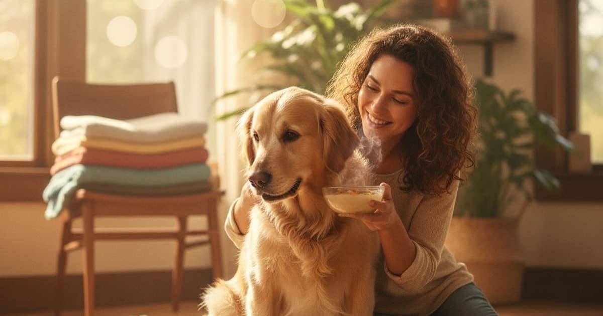 A dog being cared for at home, illustrating dog not wanting to play: home remedies that actually help