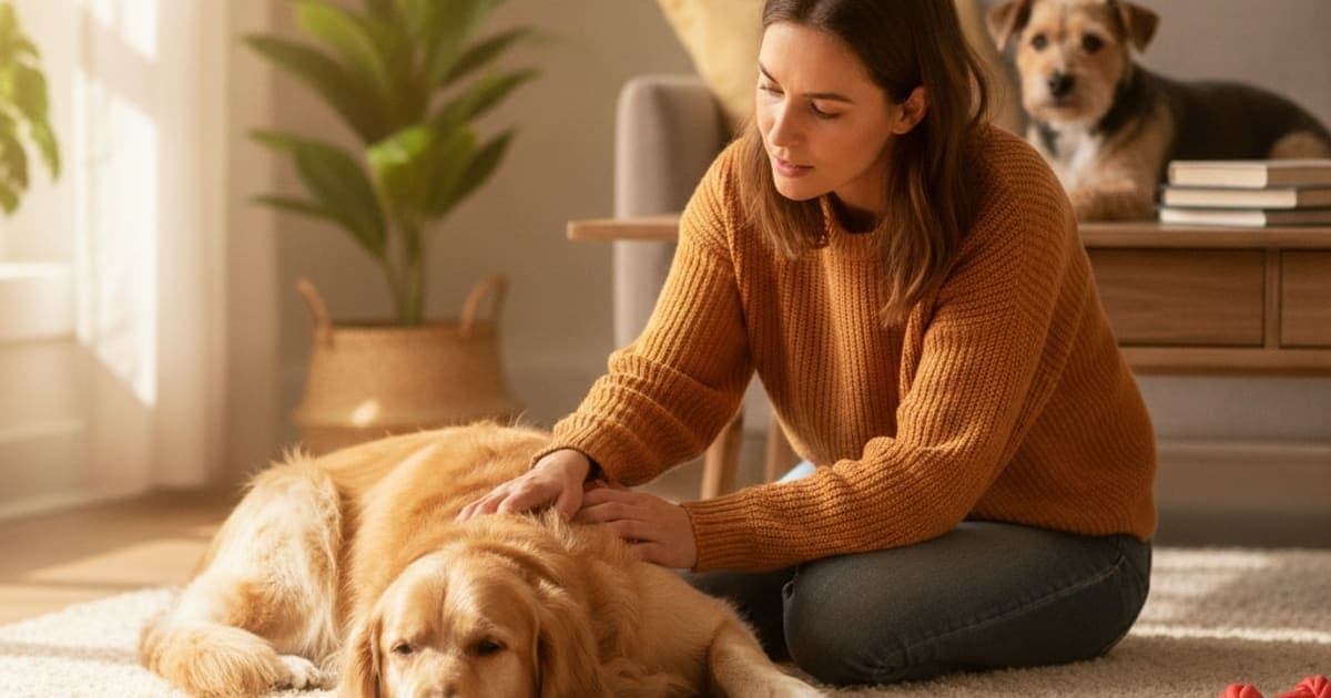 A dog being cared for at home, illustrating dog not wanting to play: when to see a vet